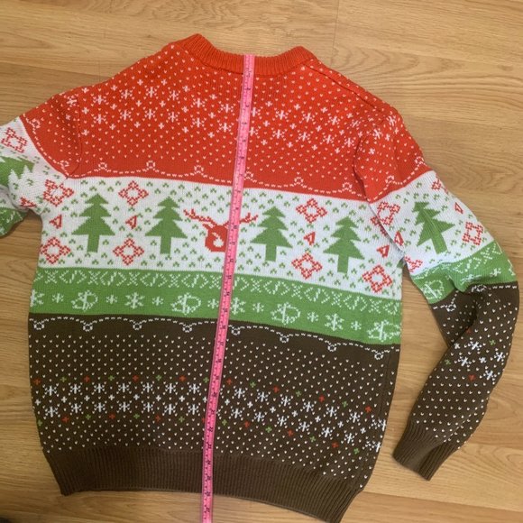 Roody Men's Christmas Sweater L Red brown deer Trees Stockings - Picture 13 of 14